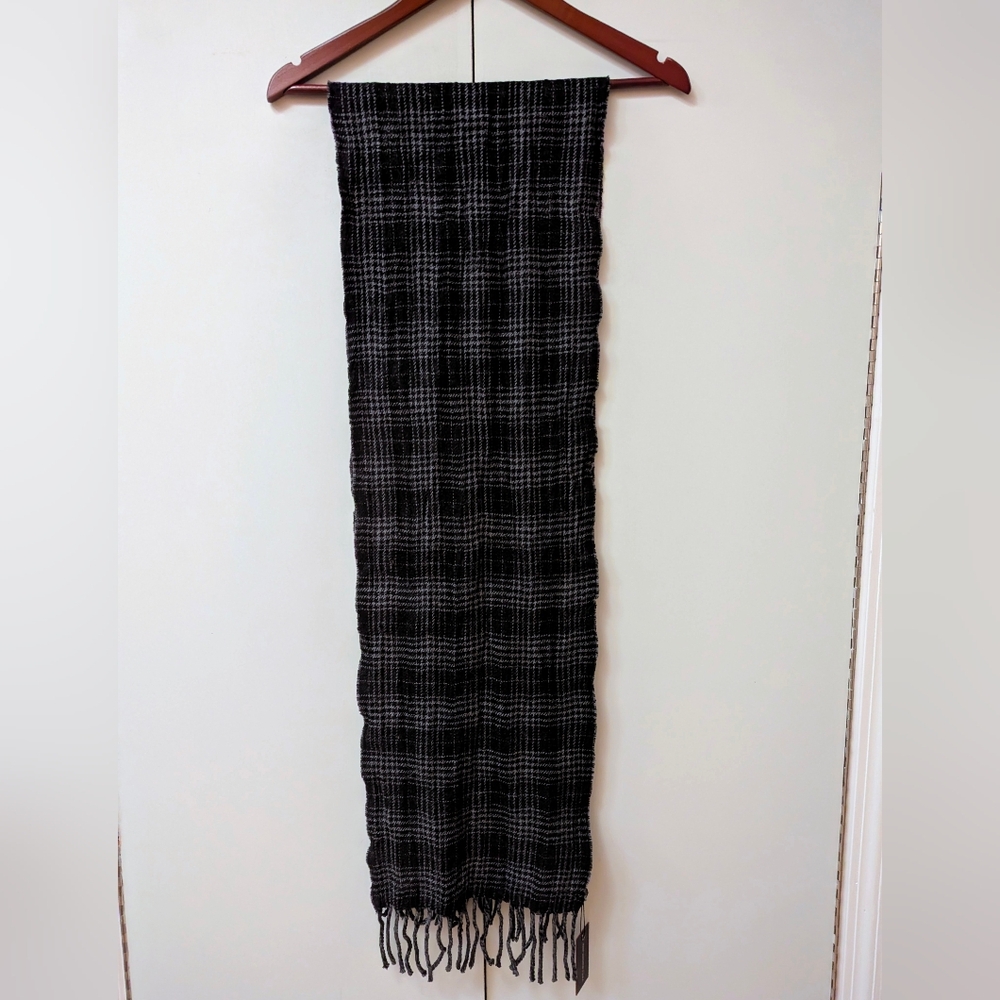 John Varvatos Black Plaid Scarf
